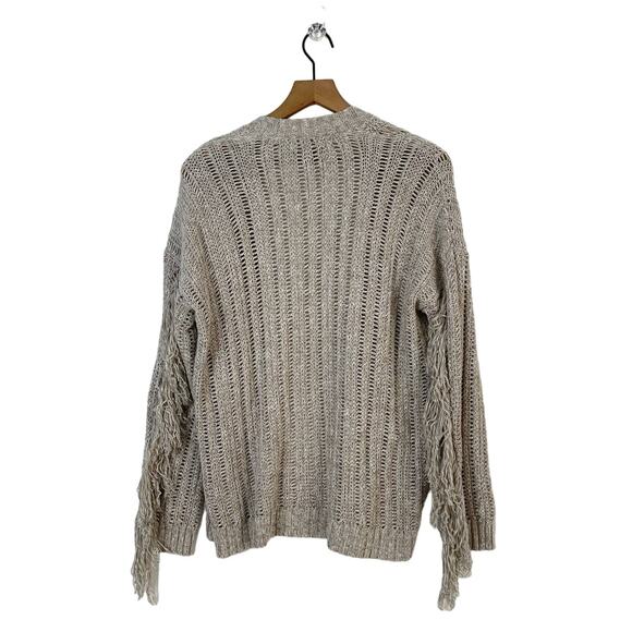 American Eagle Light Beige Open Front Knit Fringe Sleeve Cardigan Sweater XS - Picture 2 of 9